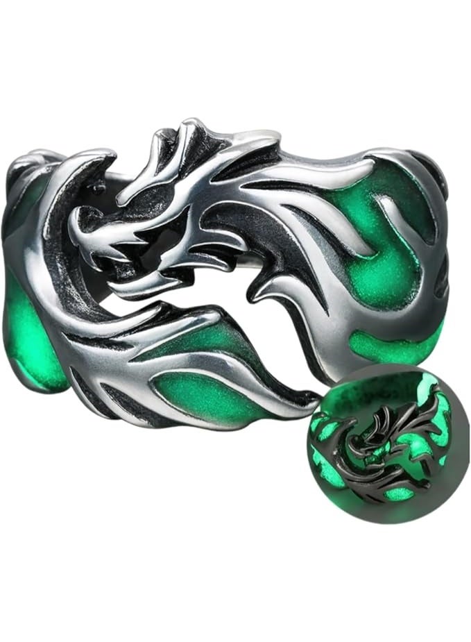 Luminous Glowing Moon Dragon Ring for Men – Adjustable Size Stainless Steel Noctilucent Ring Jewelry, Glow in The Dark Gothic Fantasy Accessories - Image 1